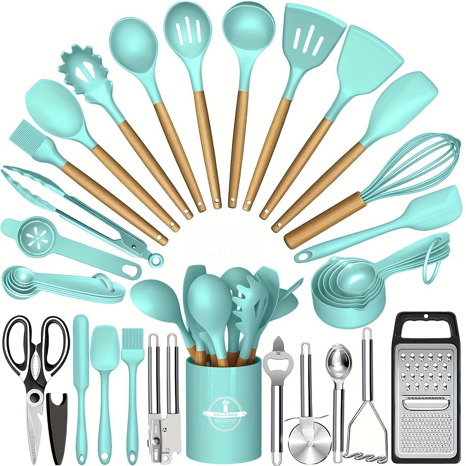 Wooden Handle Silicone Kitchen Tool Set