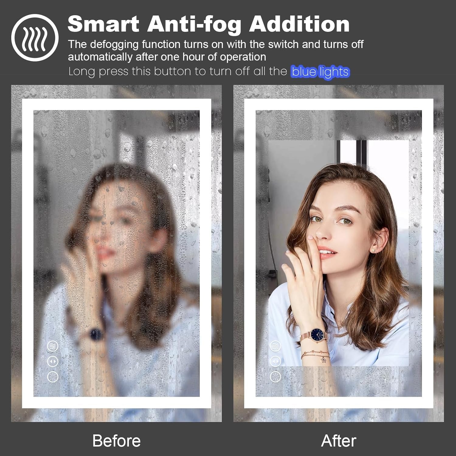 60" x 28" LED Bathroom Mirror with Front and Back Lighting, Dimmable, Anti-Fog, Memory Function, 3 Color Temperature Options, Shatterproof, ETL Listed