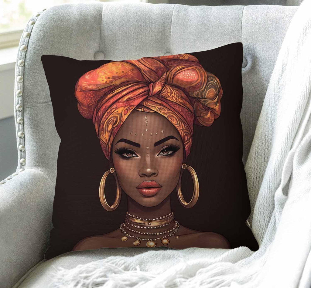 African American Woman Decorative Throw Pillow Cover for Home Decor - 18" x 18" Cotton Linen Cushion Case for Sofa and Couch Farmhouse Style