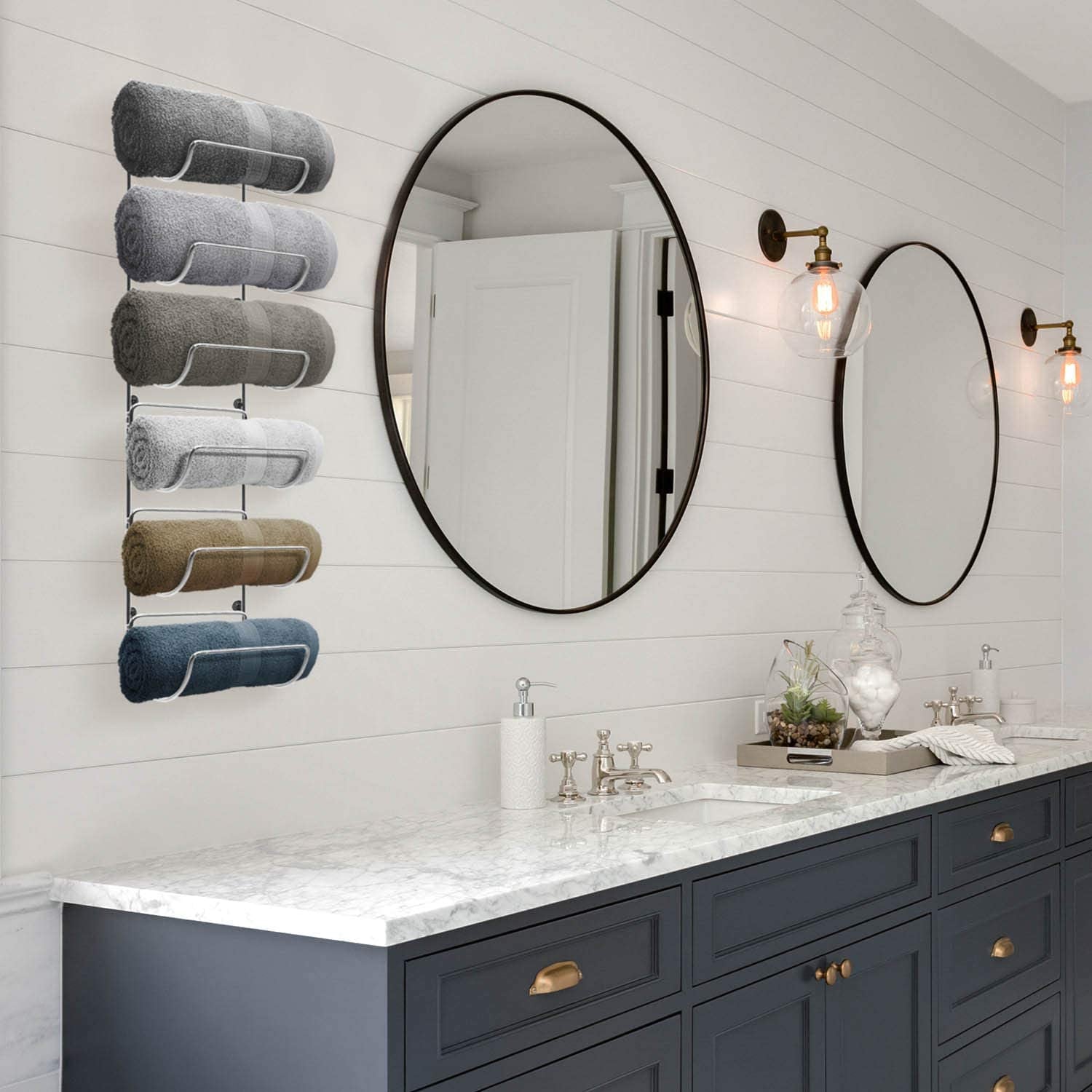 Wall-Mounted Towel Rack with 6 Compartments – Sleek Silver Metal Organizer for Bathroom, Gym, RV, and Kitchen Wine Storage