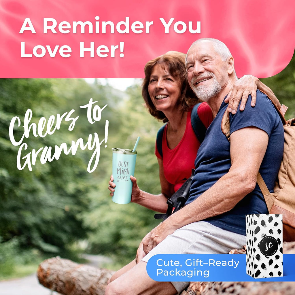 Premium Insulated Tumbler Cup with Straw and Lid - Thoughtful Coffee Mug Gift for Grandmothers - Ideal Birthday Present for New Mimi from Grandchildren