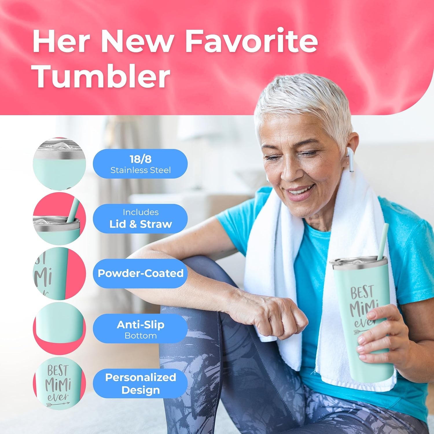 Premium Insulated Tumbler Cup with Straw and Lid - Thoughtful Coffee Mug Gift for Grandmothers - Ideal Birthday Present for New Mimi from Grandchildren