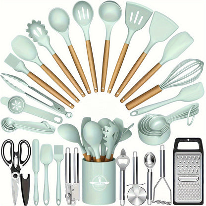 Wooden Handle Silicone Kitchen Tool Set