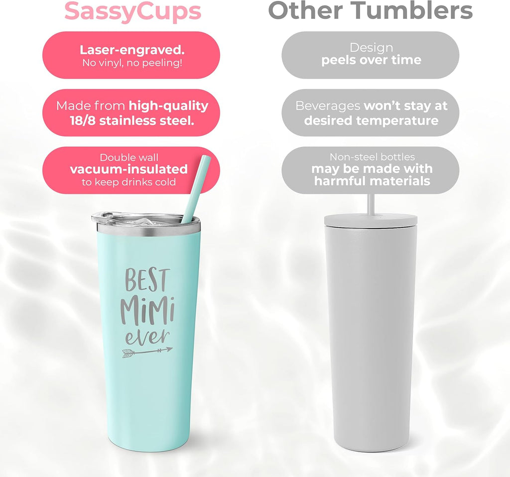 Premium Insulated Tumbler Cup with Straw and Lid - Thoughtful Coffee Mug Gift for Grandmothers - Ideal Birthday Present for New Mimi from Grandchildren