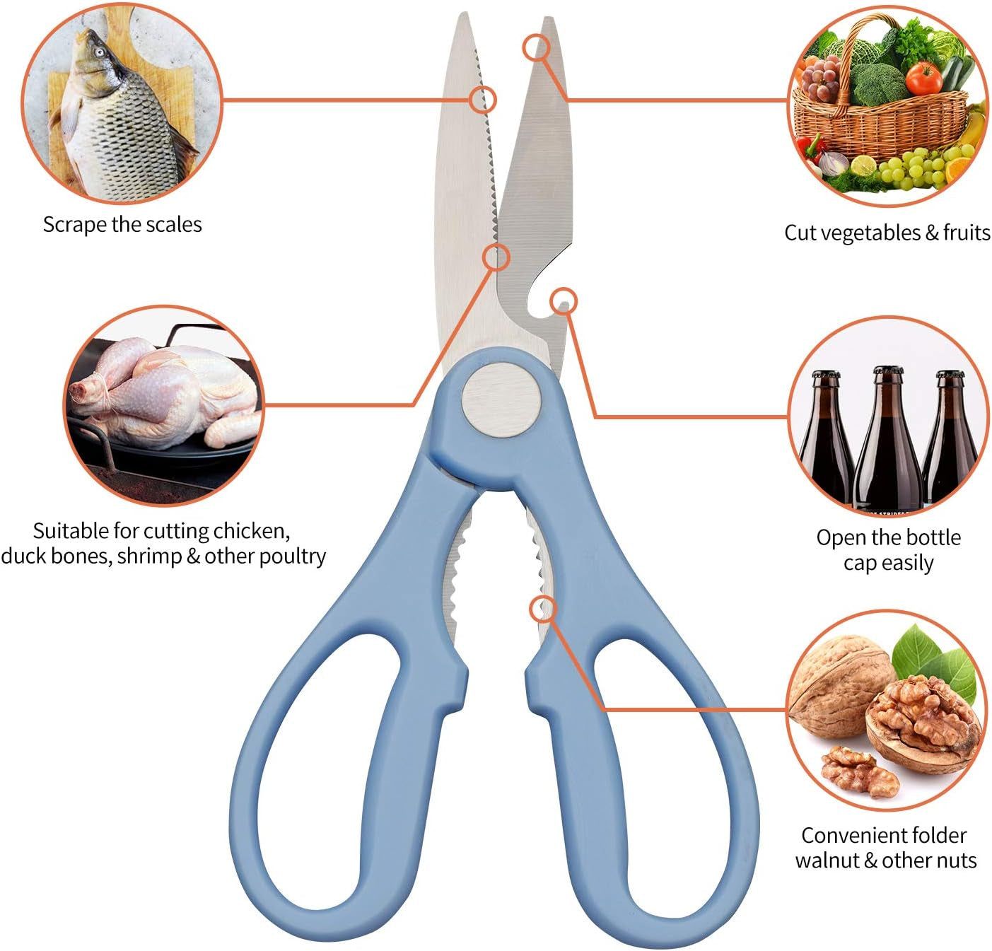 Professional Heavy-Duty Kitchen Shears - Versatile Sharp Utility Scissors for Left-Handed Adults, Black