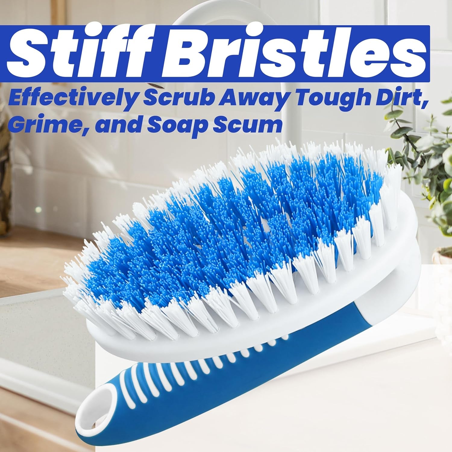 2-Pack Stiff Bristle Scrub Brushes for Household Cleaning - Ideal for Carpets, Showers, Bathtubs, Kitchens, Pool Tiles, and Bathrooms