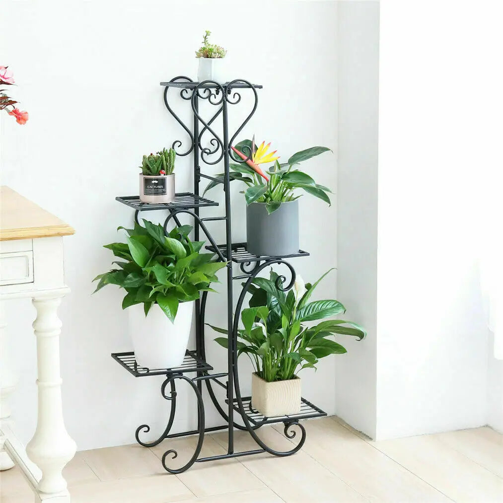 5-Tier Indoor Iron Plant Stand - Metal Flower Pot Display Rack for Garden and Outdoor Use