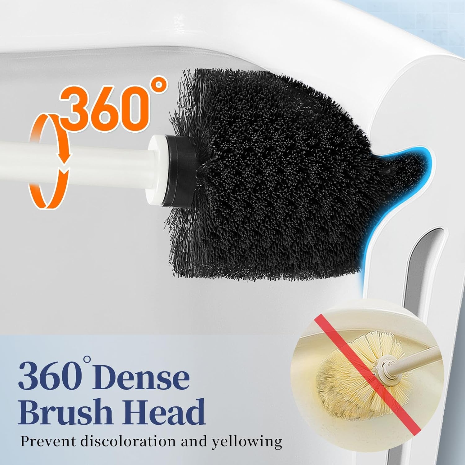 Toilet Bowl Brush Holder Set - 2 Pack Modern Bathroom Scrubber with Caddy for RV Use - Decorative Rim Cleaner Brushes (C-White)