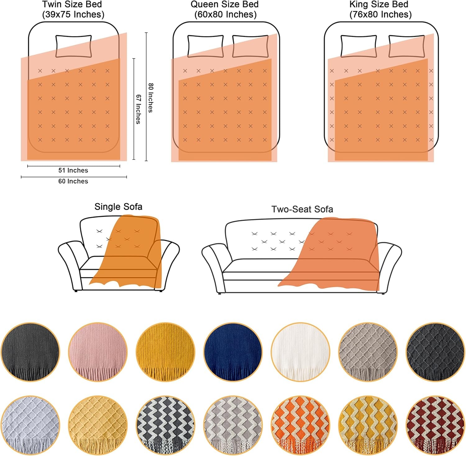 Acrylic Knitted Throw Blanket - Lightweight and Soft Cozy Woven Blanket with Tassels for Travel, Couch, Bed, and Sofa, 51 x 67 Inches, Taupe Checkered Design
