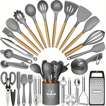 Wooden Handle Silicone Kitchen Tool Set