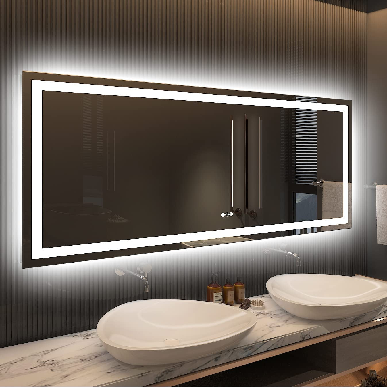 60" x 28" LED Bathroom Mirror with Front and Back Lighting, Dimmable, Anti-Fog, Memory Function, 3 Color Temperature Options, Shatterproof, ETL Listed