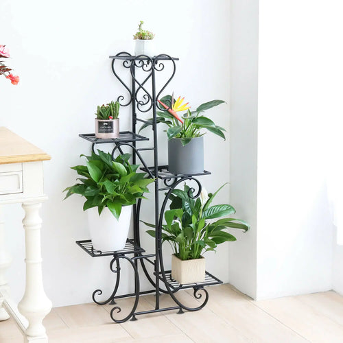 5-Tier Indoor Iron Plant Stand - Metal Flower Pot Display Rack for Garden and Outdoor Use