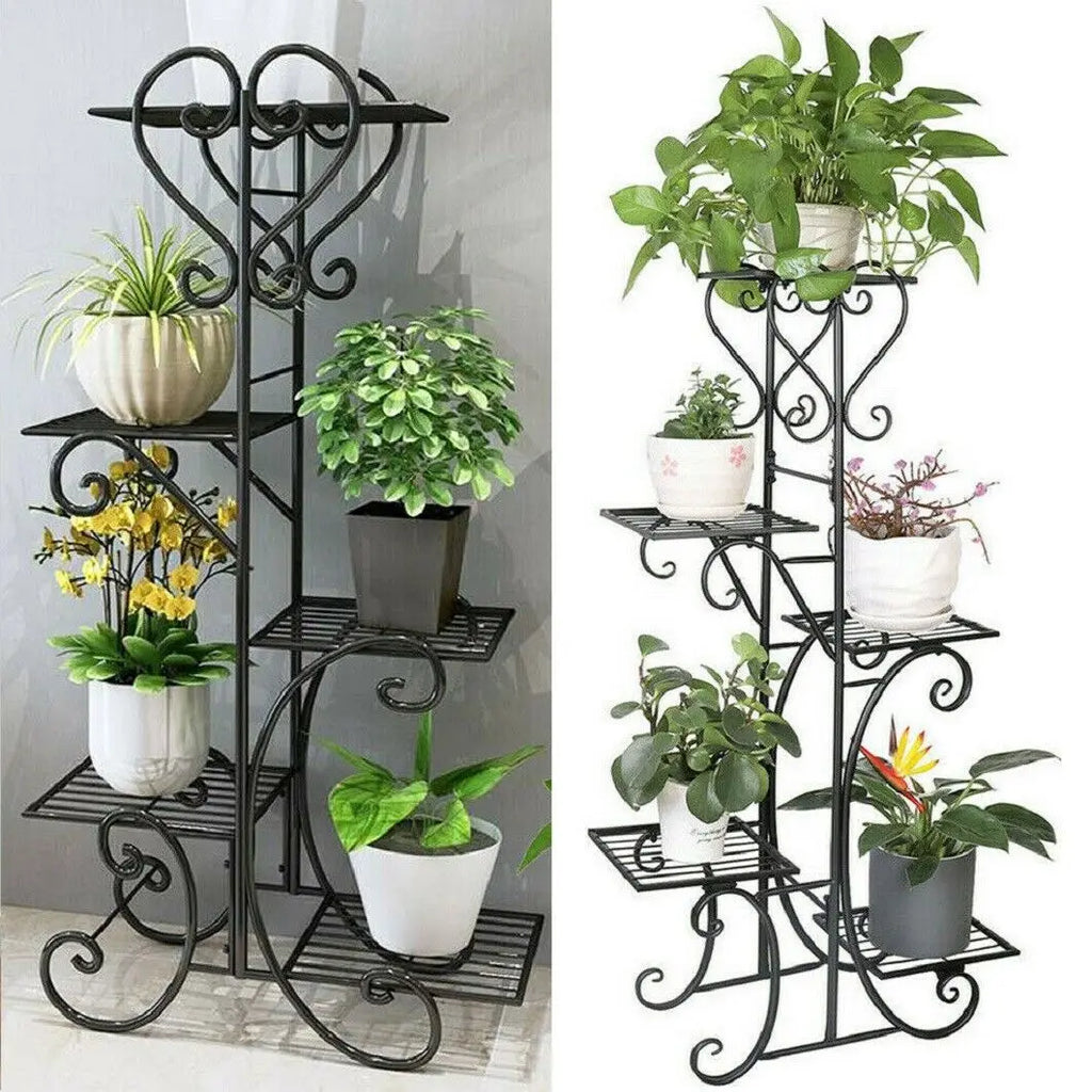 5-Tier Indoor Iron Plant Stand - Metal Flower Pot Display Rack for Garden and Outdoor Use