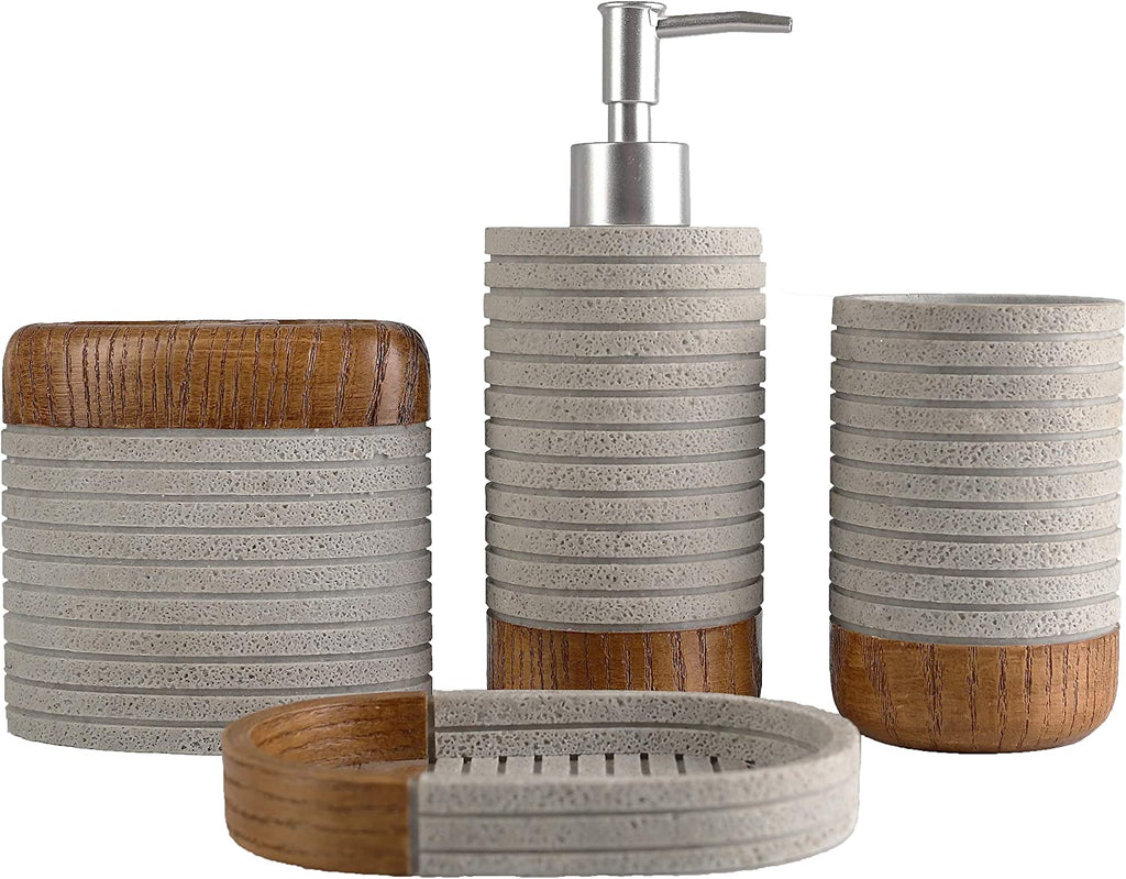 Bathroom Accessories Set - 4-Piece Resin Gift Set Including Toothbrush Holder, Soap Dispenser, Soap Dish, and Tumbler for Farmhouse Bathroom Decor