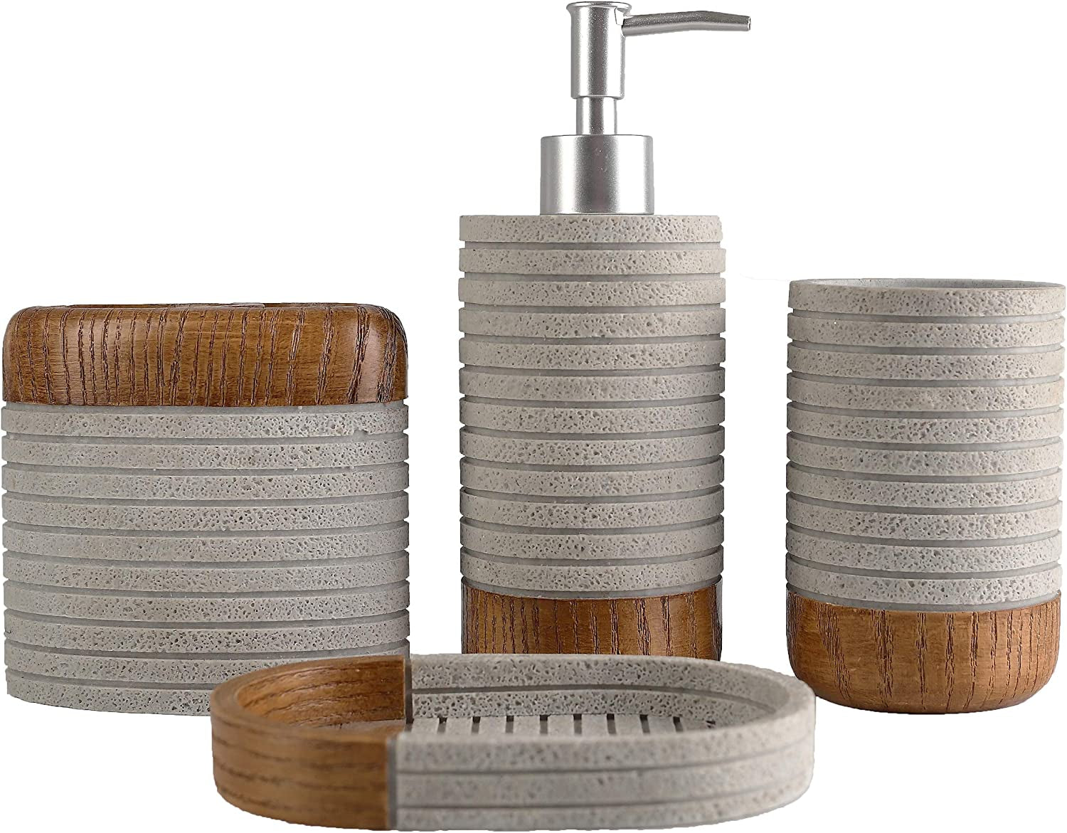 Bathroom Accessories Set - 4-Piece Resin Gift Set Including Toothbrush Holder, Soap Dispenser, Soap Dish, and Tumbler for Farmhouse Bathroom Decor