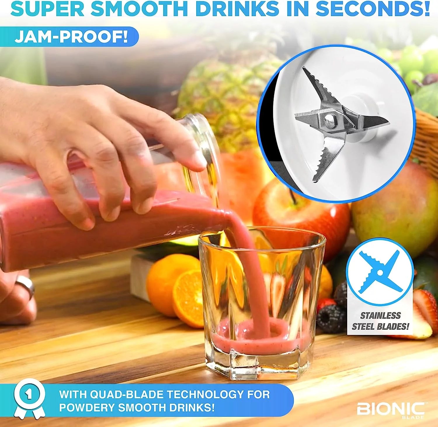 Bionic Blade Portable Rechargeable Blender for Smoothies, Juices, Protein Shakes, and Baby Food