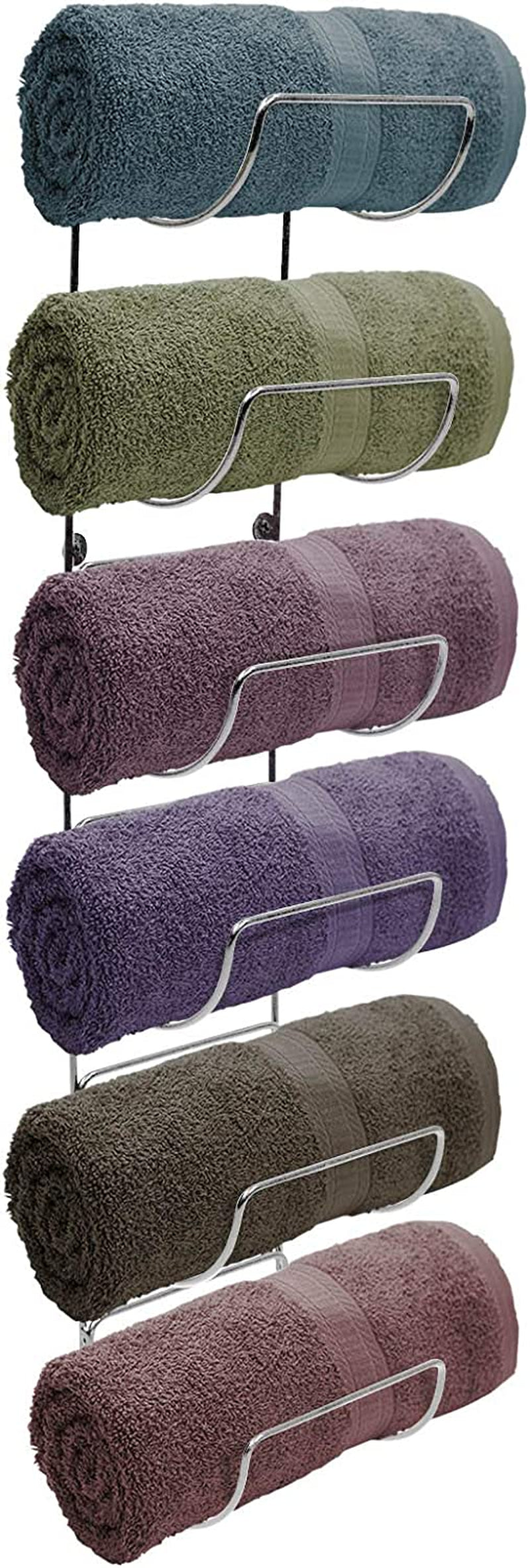 Wall-Mounted Towel Rack with 6 Compartments – Sleek Silver Metal Organizer for Bathroom, Gym, RV, and Kitchen Wine Storage