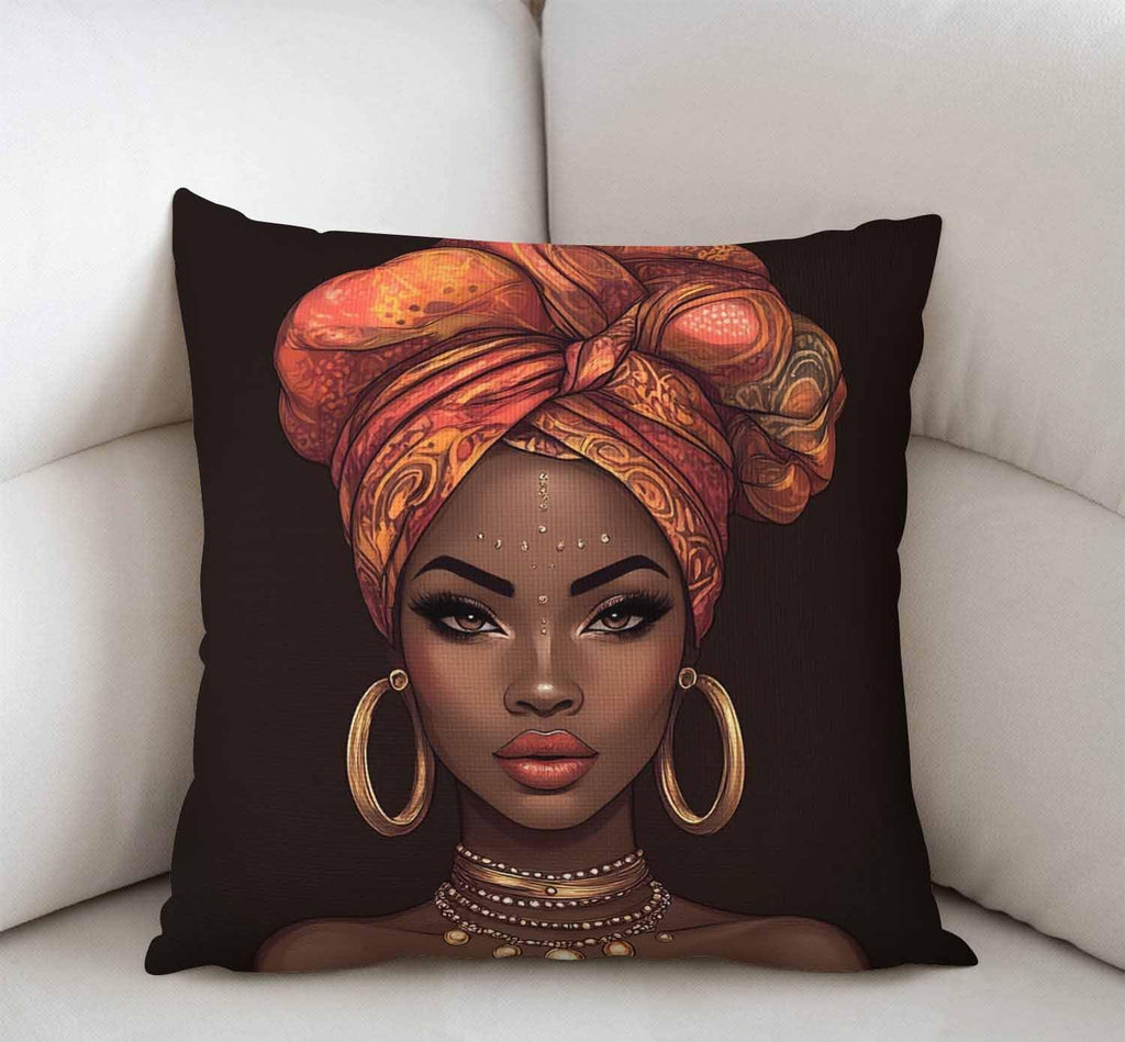 African American Woman Decorative Throw Pillow Cover for Home Decor - 18" x 18" Cotton Linen Cushion Case for Sofa and Couch Farmhouse Style