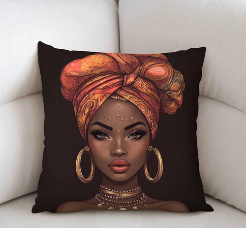 African American Woman Decorative Throw Pillow Cover for Home Decor - 18" x 18" Cotton Linen Cushion Case for Sofa and Couch Farmhouse Style
