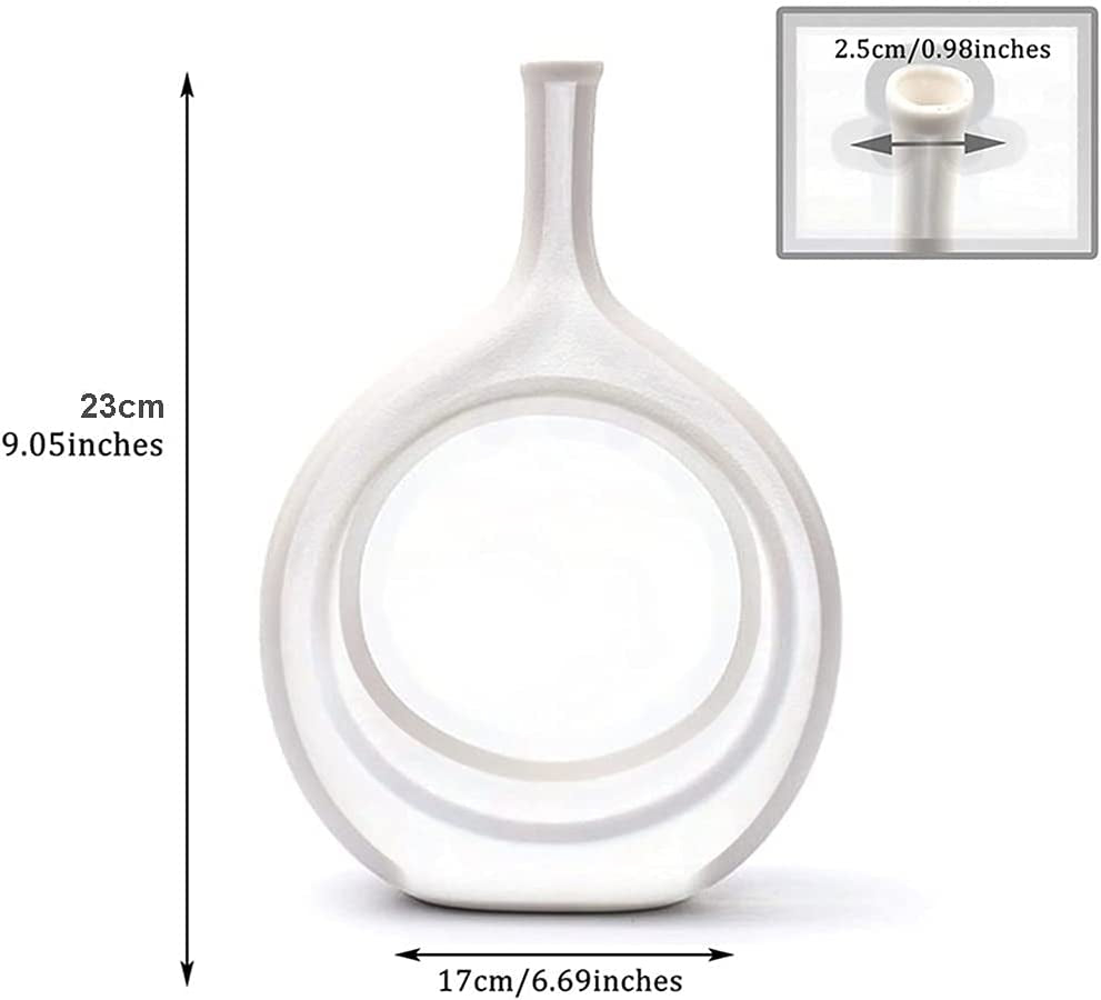 Ceramic Oval Geometric Vase in White, 11 Inches