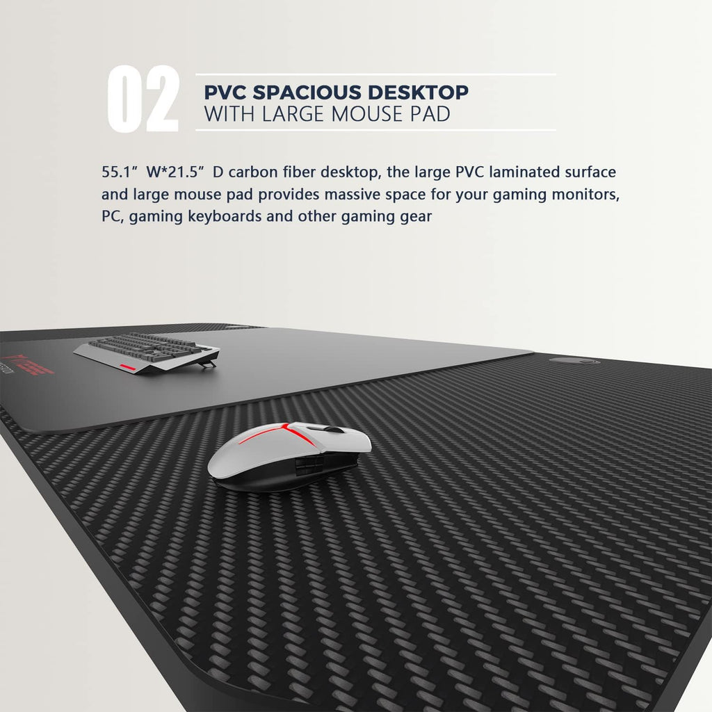 63 Inch Ergonomic Gaming Desk, T-Shaped Office PC Computer Desk with Desk Mouse Pad, Gamer Tables Pro with USB Gaming Handle Rack, Stand Cup Holderandheadphone Hook (63 Inch, Black)