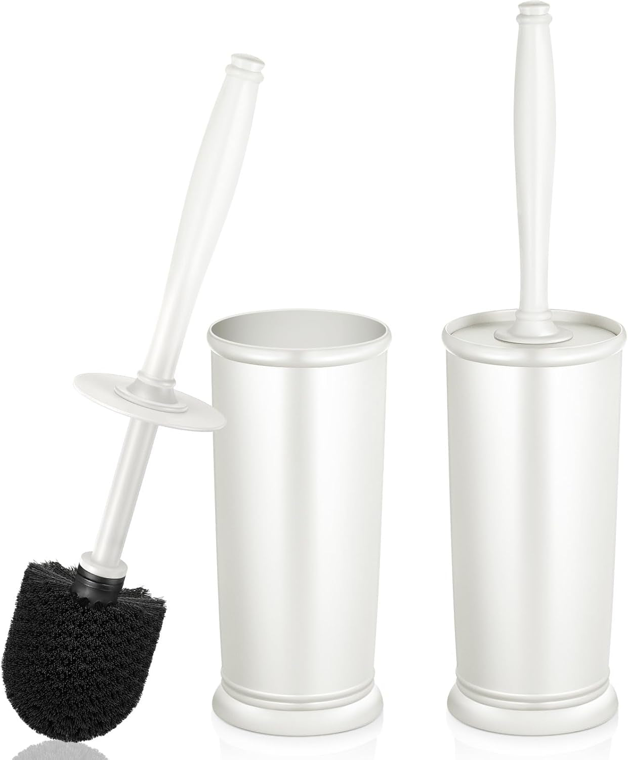 Toilet Bowl Brush Holder Set - 2 Pack Modern Bathroom Scrubber with Caddy for RV Use - Decorative Rim Cleaner Brushes (C-White)