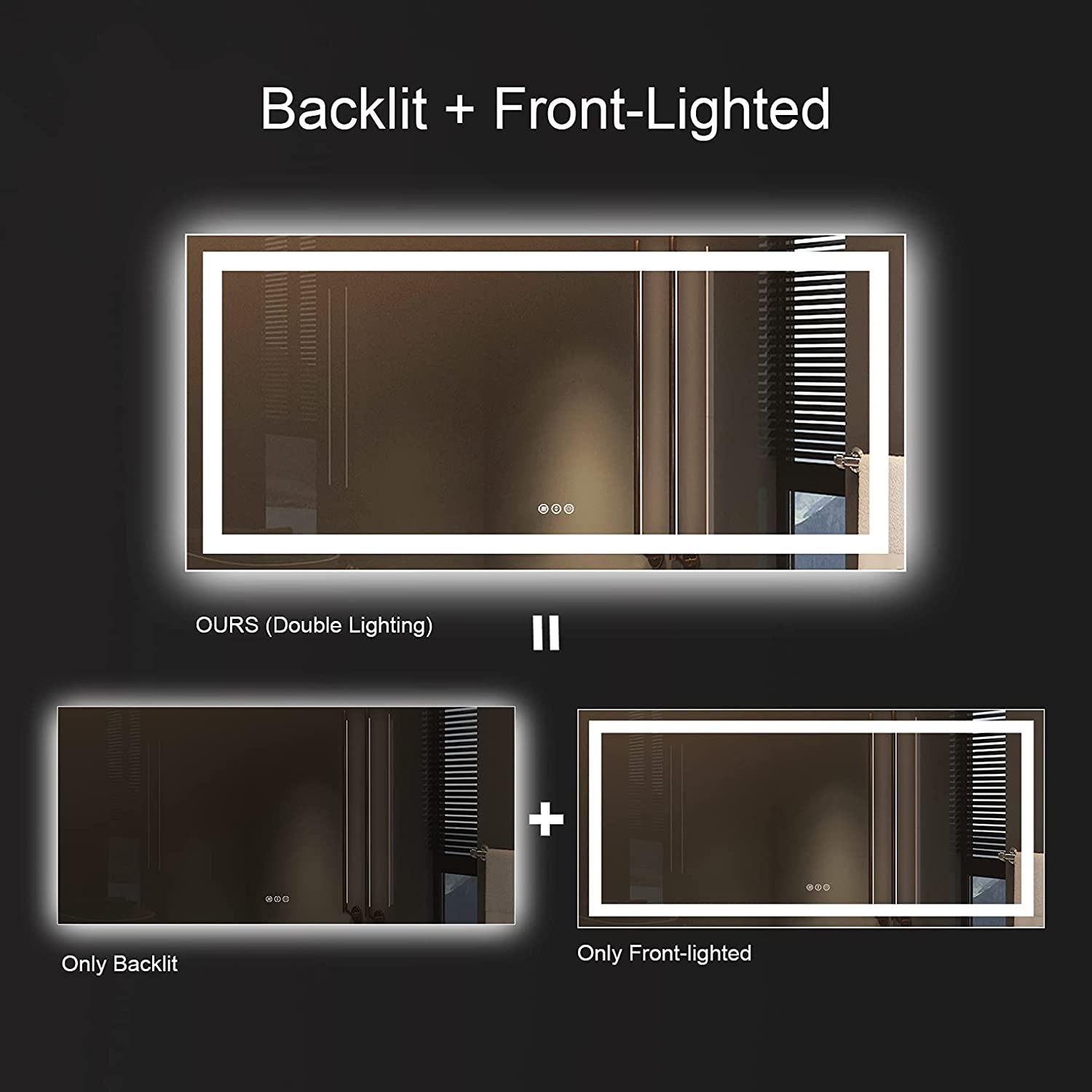60" x 28" LED Bathroom Mirror with Front and Back Lighting, Dimmable, Anti-Fog, Memory Function, 3 Color Temperature Options, Shatterproof, ETL Listed