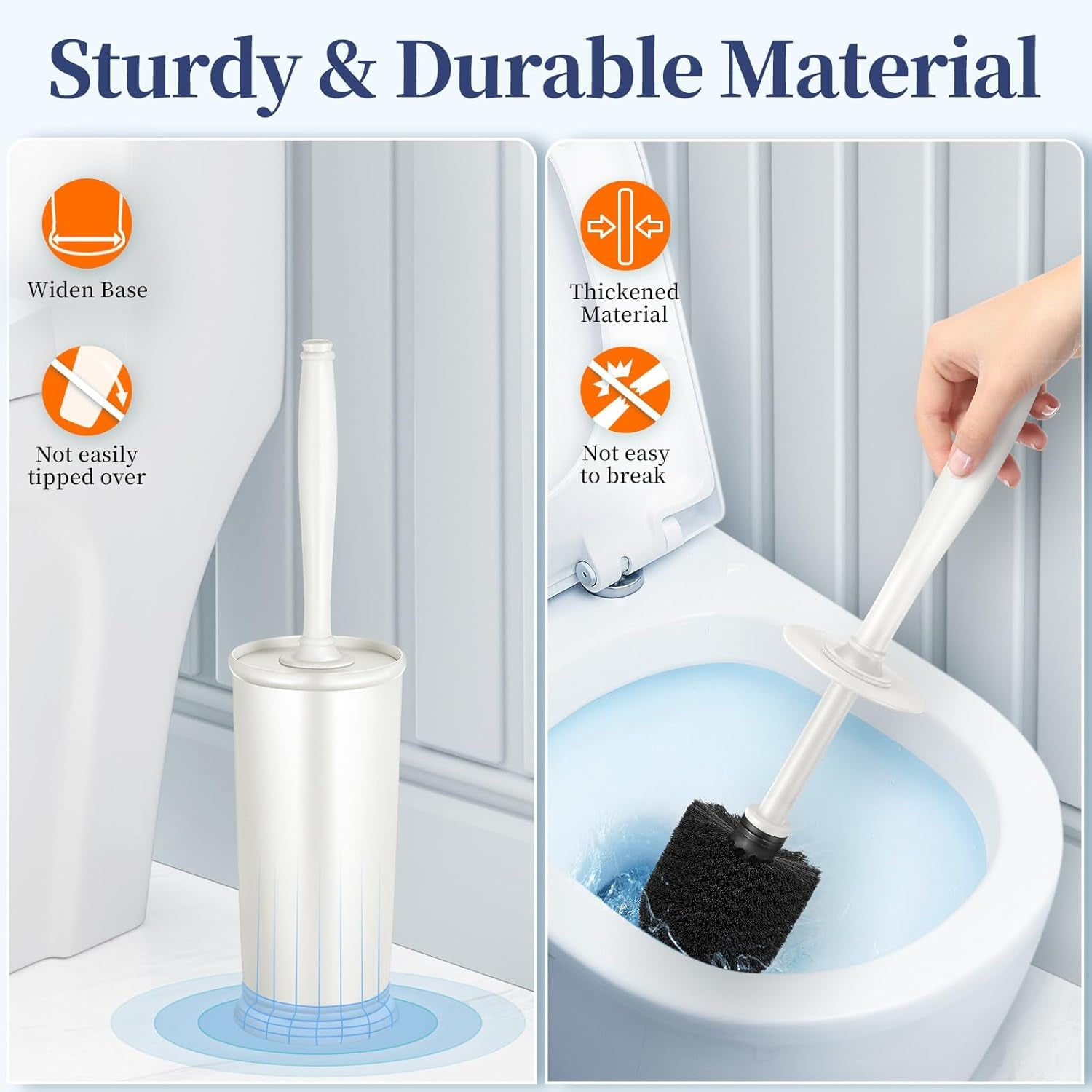 Toilet Bowl Brush Holder Set - 2 Pack Modern Bathroom Scrubber with Caddy for RV Use - Decorative Rim Cleaner Brushes (C-White)