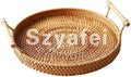 Handcrafted Round Rattan Tray with Handle - Versatile Food Basket for Displaying Bread, Coffee, Breakfast, or Fruit (11 x 11 x 0.39 in)