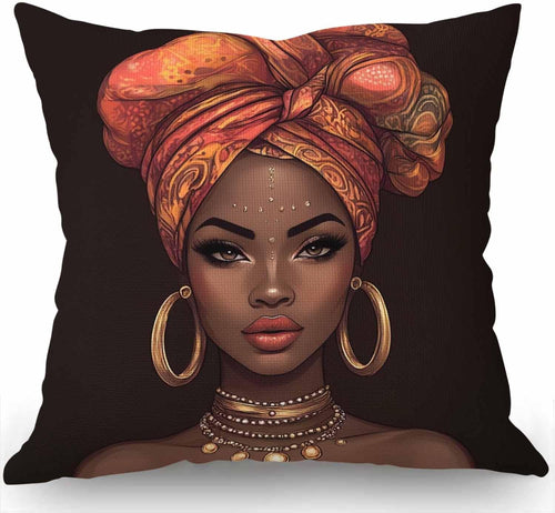 African American Woman Decorative Throw Pillow Cover for Home Decor - 18" x 18" Cotton Linen Cushion Case for Sofa and Couch Farmhouse Style