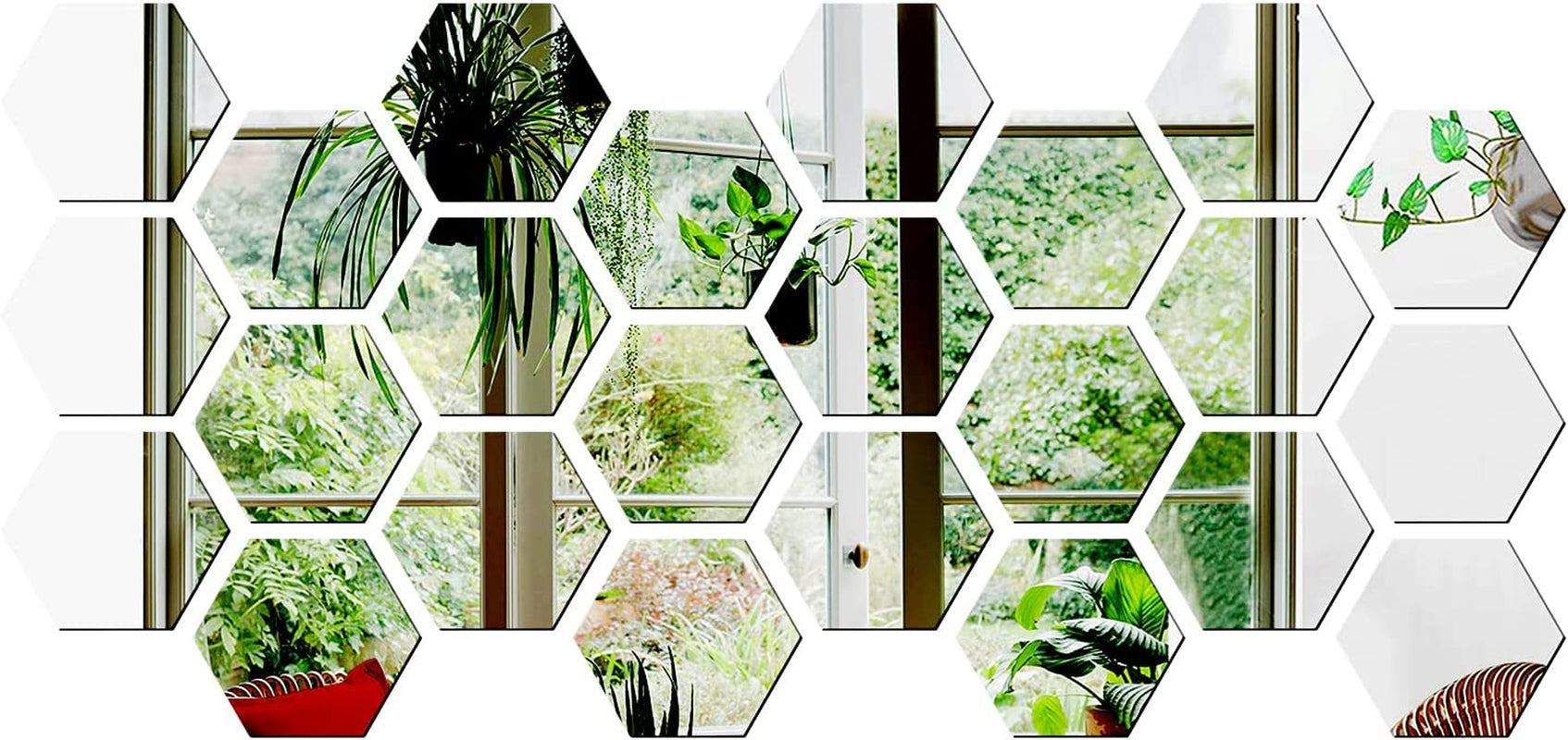Hexagon Acrylic Mirror Wall Stickers - 24 Self-Adhesive Tiles for Aesthetic Bedroom and Living Room Decor (3.4''x4''x2'', Silver)