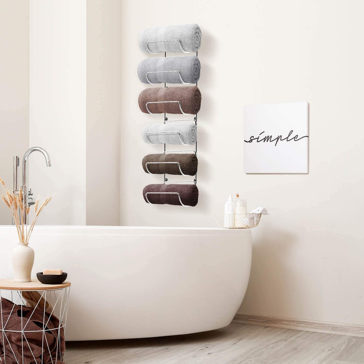 Wall-Mounted Towel Rack with 6 Compartments – Sleek Silver Metal Organizer for Bathroom, Gym, RV, and Kitchen Wine Storage