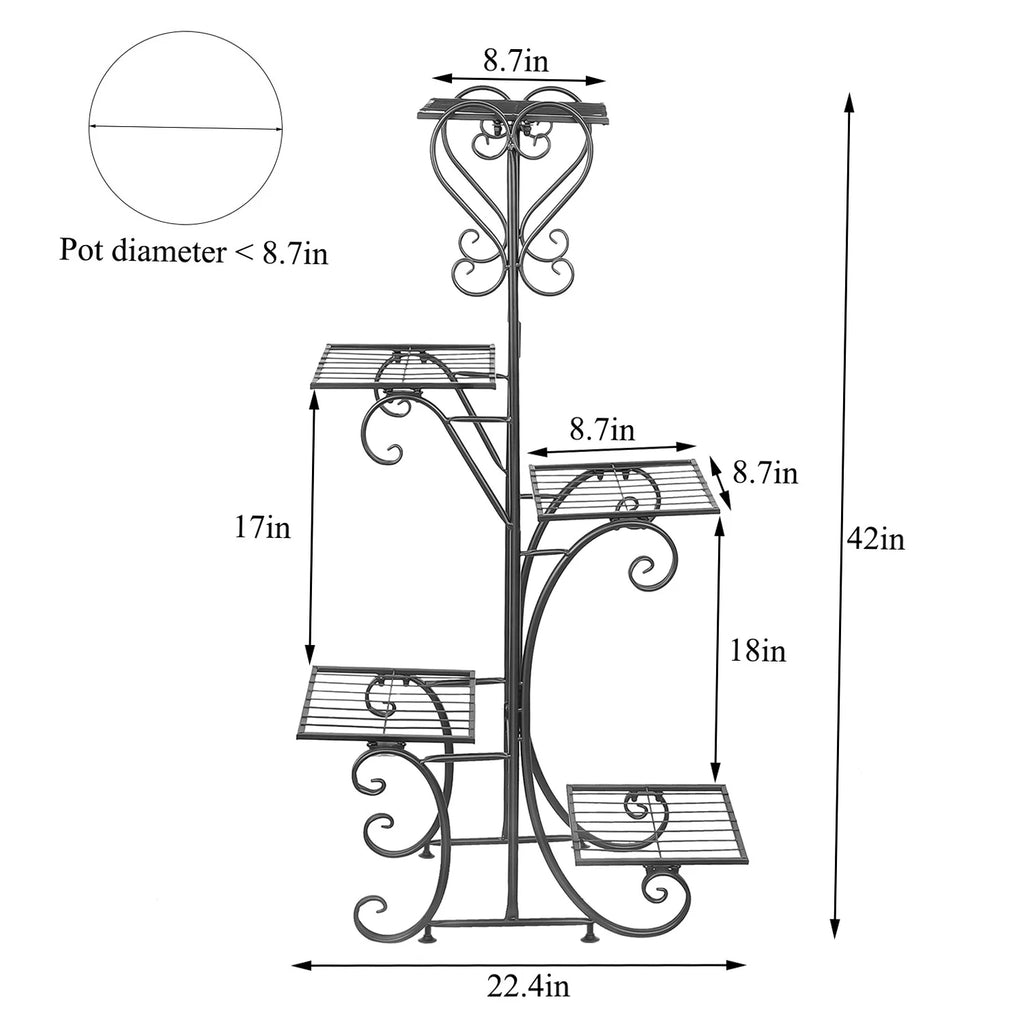 5-Tier Indoor Iron Plant Stand - Metal Flower Pot Display Rack for Garden and Outdoor Use